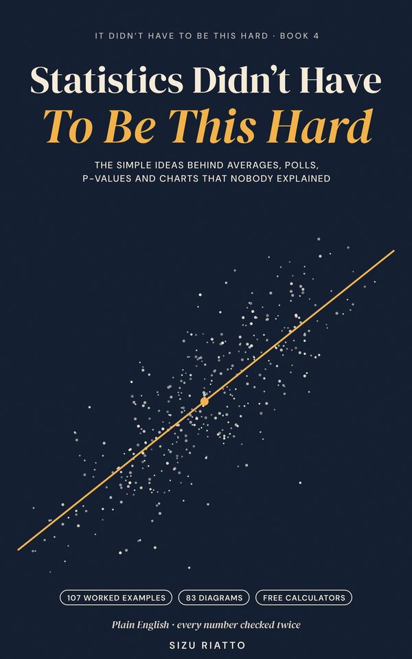 Cover of Statistics Didn't Have to Be This Hard: a night sky of points rising from left to right, with the best straight line drawn through them